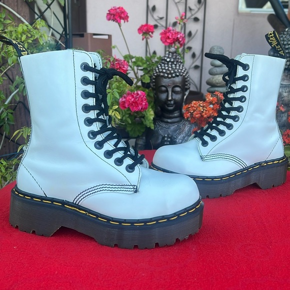 🏴󠁧󠁢󠁥󠁮󠁧󠁿 Steel Toe MIE Dr. Martens 10 Eye White Retro Platform Boots UK 4 - Picture 8 of 17